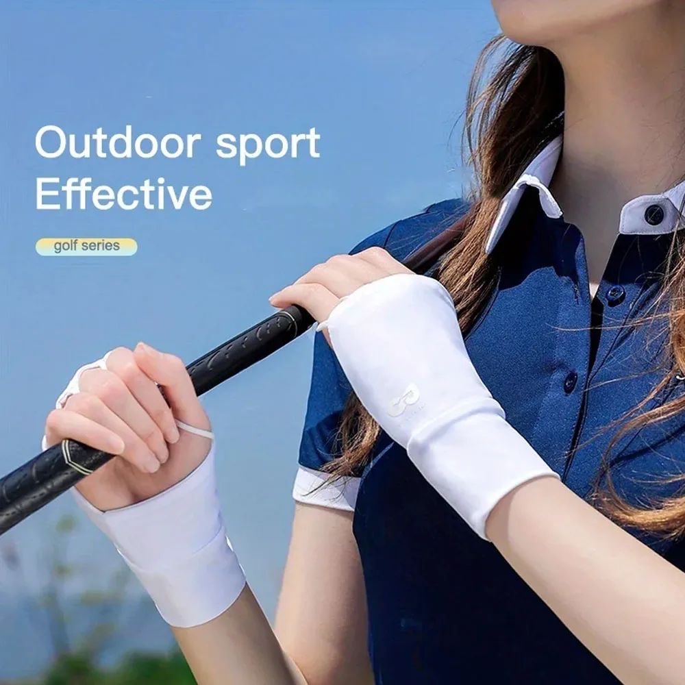 Elastic Half Finger Anti-UV Sunscreen Golf Gloves - Thin Ice Silk Wrist Protection