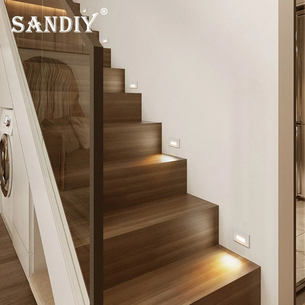 SANDIY-Lámpara LED de pared con Sensor Pir, iluminación nocturna de movimiento para escaleras, pasillos, armarios, aplique empotrado, caja de tamaño estadounidense