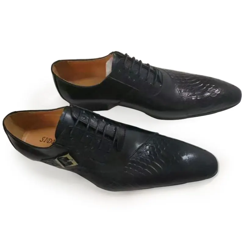 Men's Leather Shoes High Quality Cowhide Leather Oxford Dress Wedding Party Formal Suits Matches Black Green Color Fashion Print