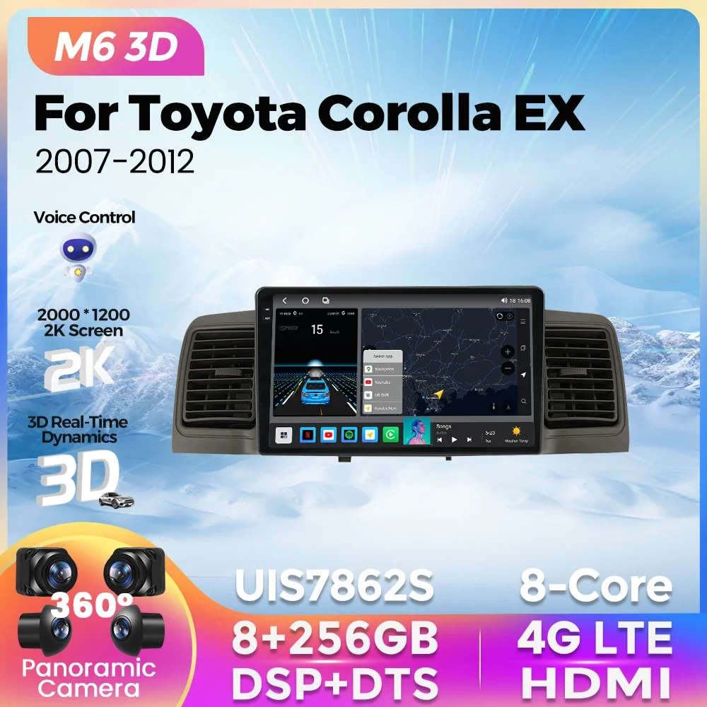 

2K QLED новейший Автомобильный плеер Android для Toyota Corolla EX 2007 2008-2012 Беспроводной Carplay автомобильный 3D UI GPS-навигатор головное устройство 2Din