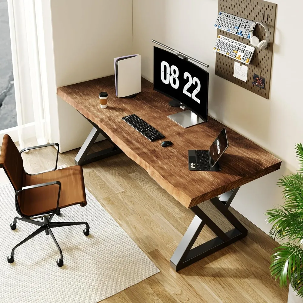 55-inch Computer Desk for Home Office, Modern and Simple Design, Ideal for Study, Dining, Rustic Style Solid Wood Writing Desk