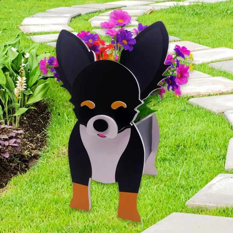 

Cute Dog Shaped Planter Garden Flower Pot Dog Black And White Chihuahua Cute Animal Planters Flower Pot Dog Planter Garden Decor