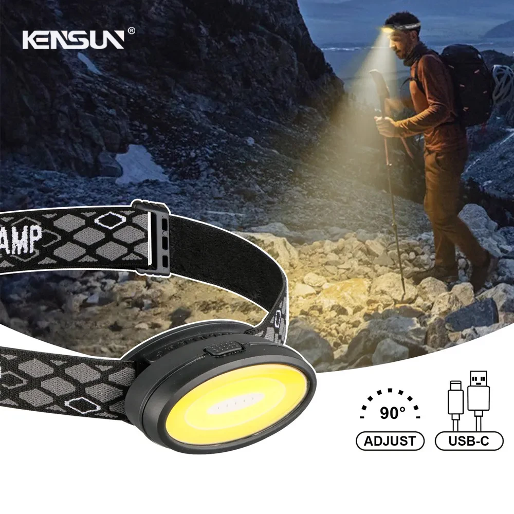 고출력 COB LED 헤드램프, USB 충전식, 슈퍼 브라이트 헤드 손전등, 야외 캠핑 낚시용 방수 램프