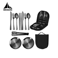 11 Pcs/lot Picnic Tableware Kit Portable Stainless Steel Knife Fork Spoon Plate Cutlery Set Outdoor Travel Camping Equipment 1