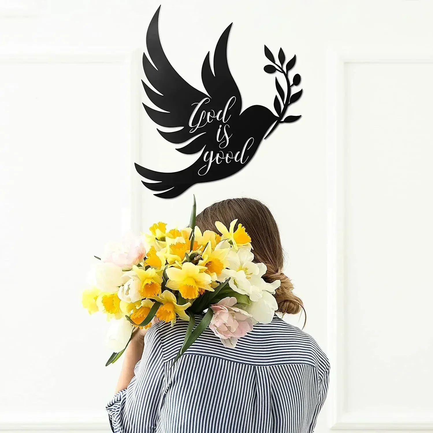 Décoration Murale Métal Noir Colombe Paix & Le Vintage Illuminé