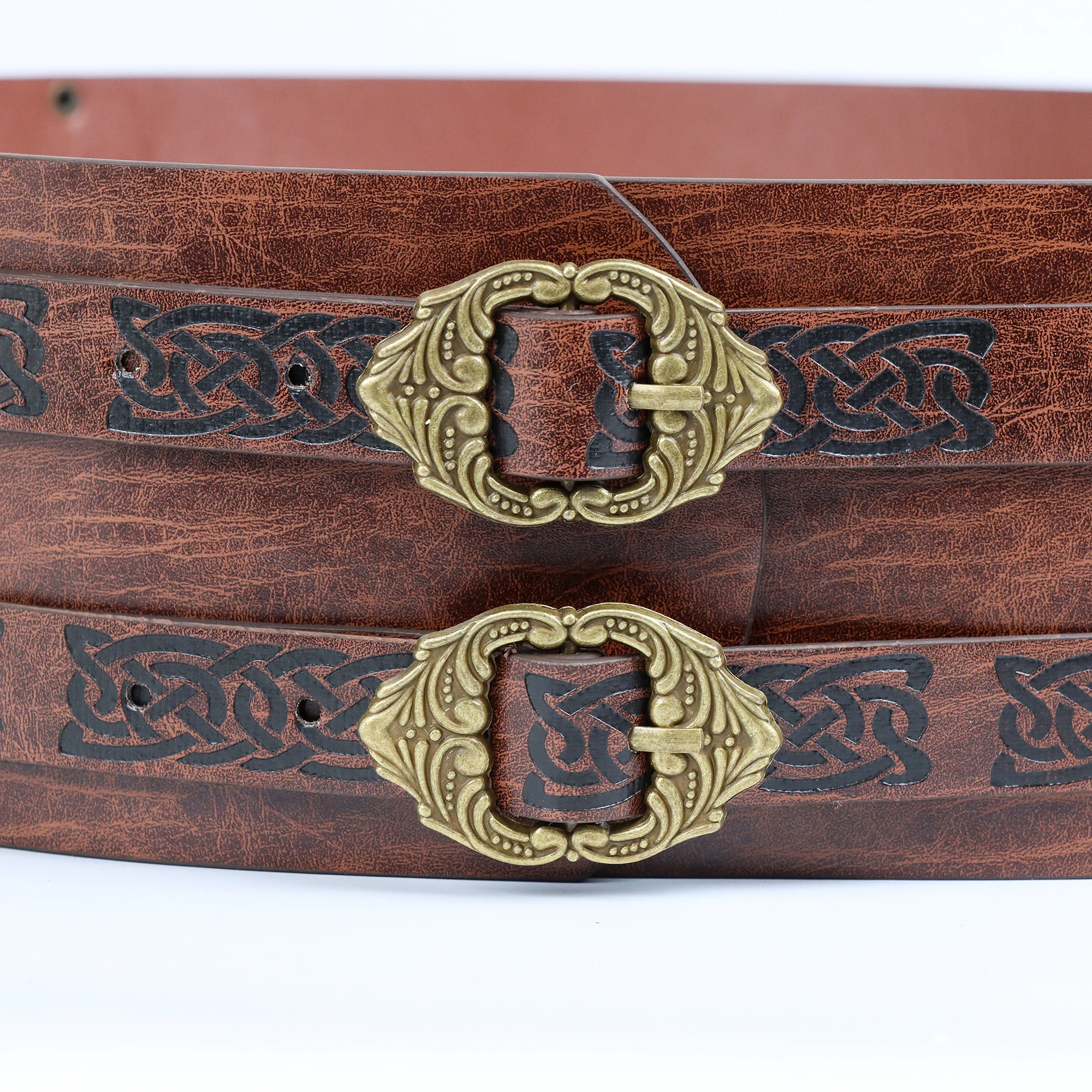 PU-Ledergürtel, doppelt breit, dicker Gürtel, Wikinger, Piraten, mittelalterliches Kriegszubehör, breite Schnalle, Korsett, Cinch, Gladiator, Herren – Detail 6