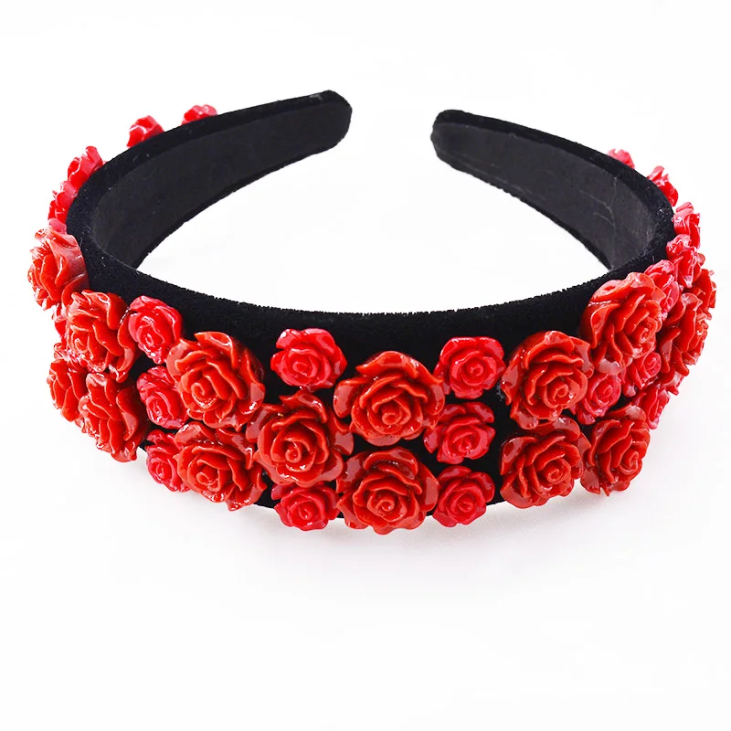 

Fashion Hair Band Hair Accessories Women Polka Red Flower Resin Headband,Women's headband Wide Hair Accessory