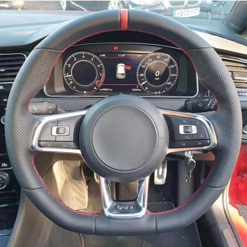 DIY 자동차 스티어링 휠 커버, 블랙 인조 가죽, 폭스바겐 VW 골프 7 GT..
