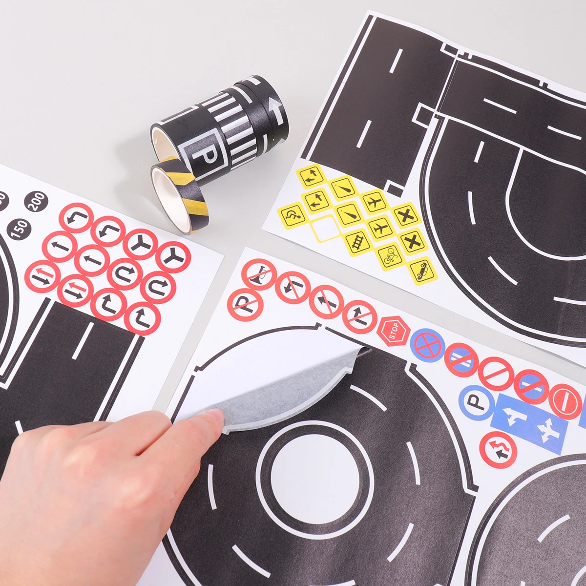 빈티지 도로 와시 테이프 세트, 도로 표지판 무늬 테이프 28롤, 도로 스티커 9개, 게임용 필수품, 장난감 장