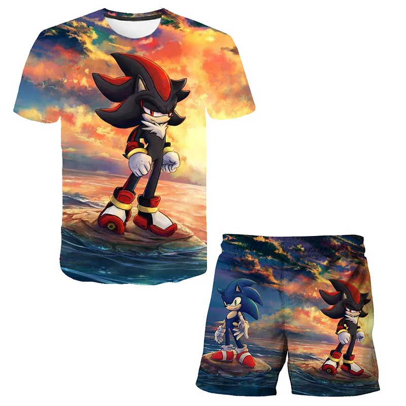 2022 Summer Kids Sonic- 3D Printed Anime Suits For Boys Girls Short Sleeve Sets Boys Clothes T-shirt Sets+Shorts 2 Piece Baby Clothing Sets near me