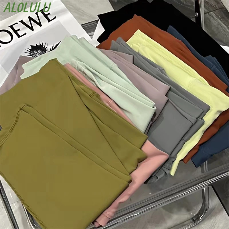 

Бесшовные штаны для йоги AL0lulu, Женские Высококачественные эластичные спортивные Леггинсы с логотипом, уличные велосипедные тренировочные штаны для тренажерного зала