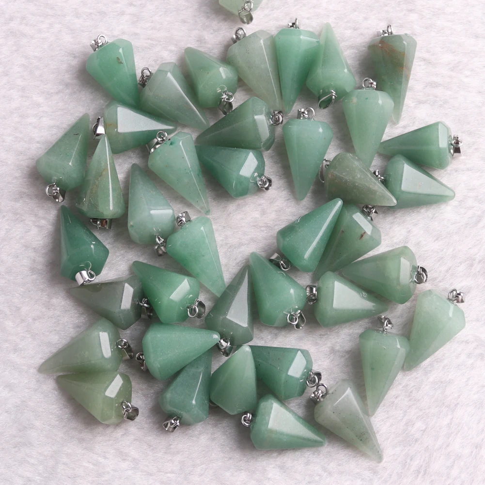 

24pcs/lot Green Aventurine Hexagonal Cone Pendants Balancing Healing Energy Pendant Jewelry Bulk Items Wholesale