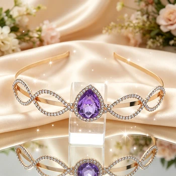 Fascia per capelli da sposa barocca alla moda, tiara sottile intrecciata con strass, corona per capelli elegante e minimalista con gemme, per serate formali