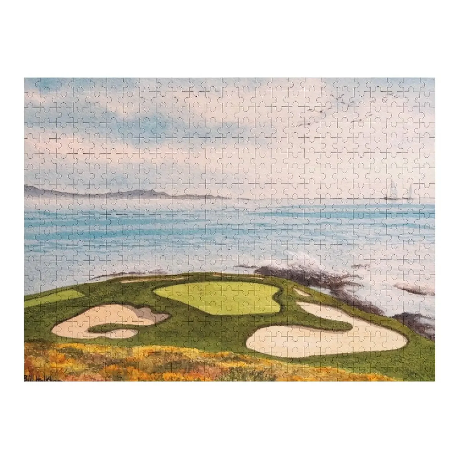 

Pebble Beach Golf Course Signature Hole 7 Jigsaw Puzzle Custom Wooden Name Customizable Child Gift Puzzle