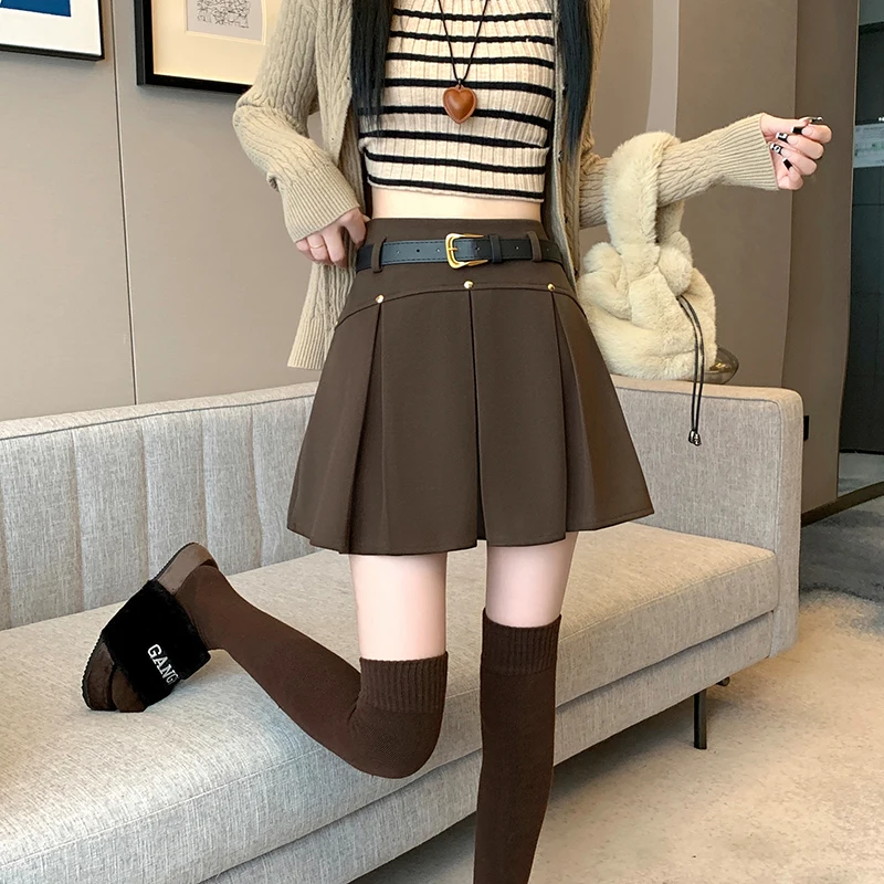 

2023 Autumn/Winter New Vintage Maillard Curry Academy Style Woolen Halfskirt Small Waist Slim Versatile Pleated Skirt