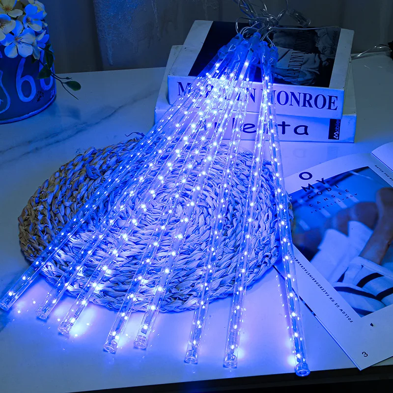 thumbnail image 1 of Guirnalda de luces LED para exteriores, 32/24/16/8 tubos, lluvia de meteoritos, resistente al agua, para fiestas callejeras, decoración de árboles de Navidad, 1 of 5