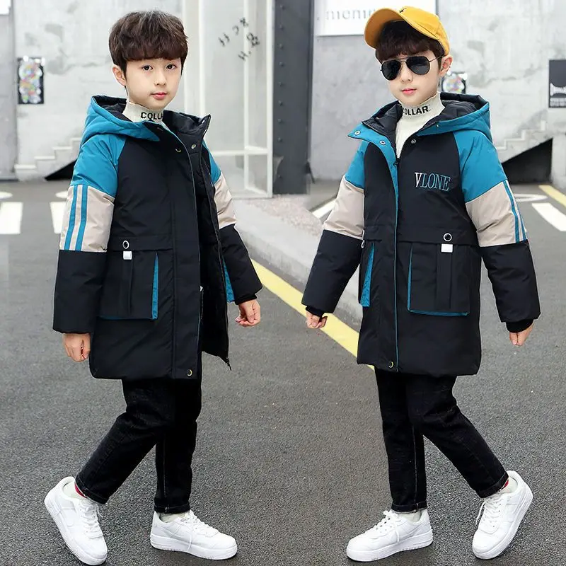 

Thicken Long Coat Kids clothing baby overcoat girl Clothes snowsuit 2022 Hooded Winter down cotton Jacket for Boy Parka Teenager