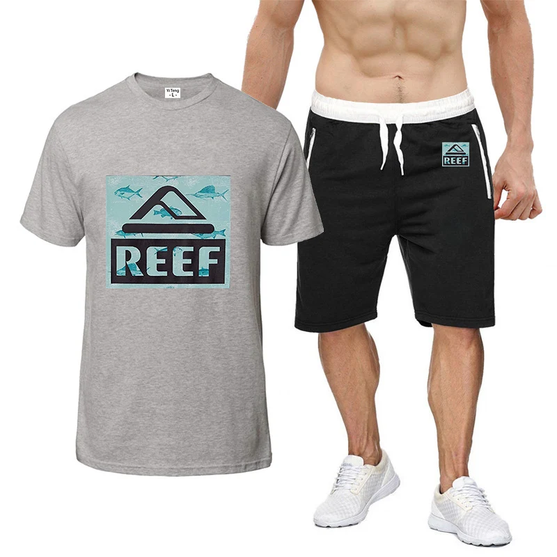 2023 Reef Summer Men Leisure Comfort New Hot Sell Eight Color Simple Printing Sleeved+Shorts Suit Casual T-shirt