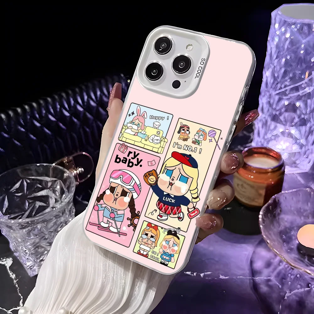 Niedliche C-Crybaby-Puppen-Handyhülle für iPhone 16, 15, 14, 13, 12, 11, Pro Max, weiß, matt, lasermetallisch, Aurora Funda – Detail 9