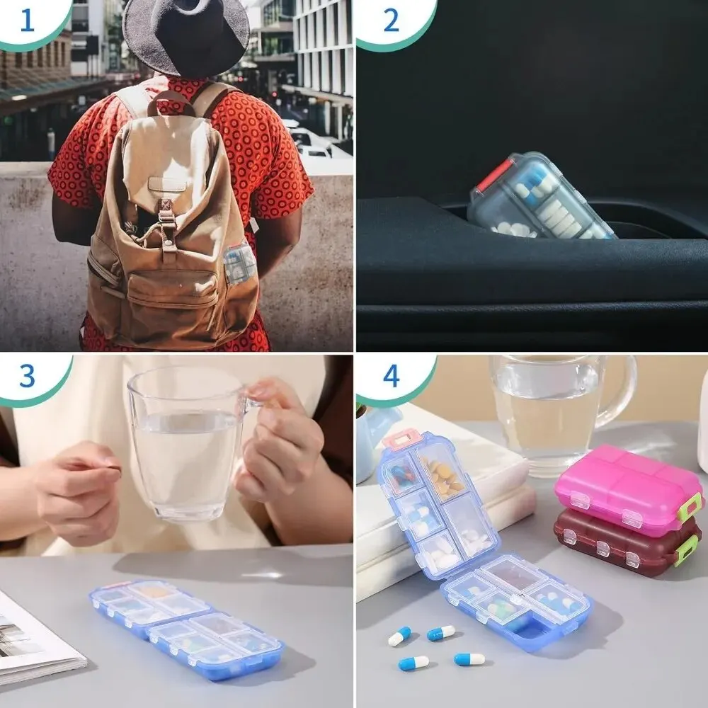Portable Compact Pill Organizer with 10 Compartments and Customizable Medicine Stickers