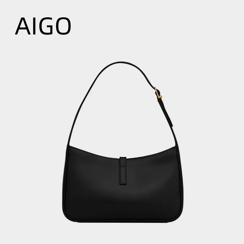 

AIGO 2023 New High-end Leather Women's Bag Shoulder Bags For Women Underarm Hobo Medieval Bag Sticks Bag Handbag Female Bag