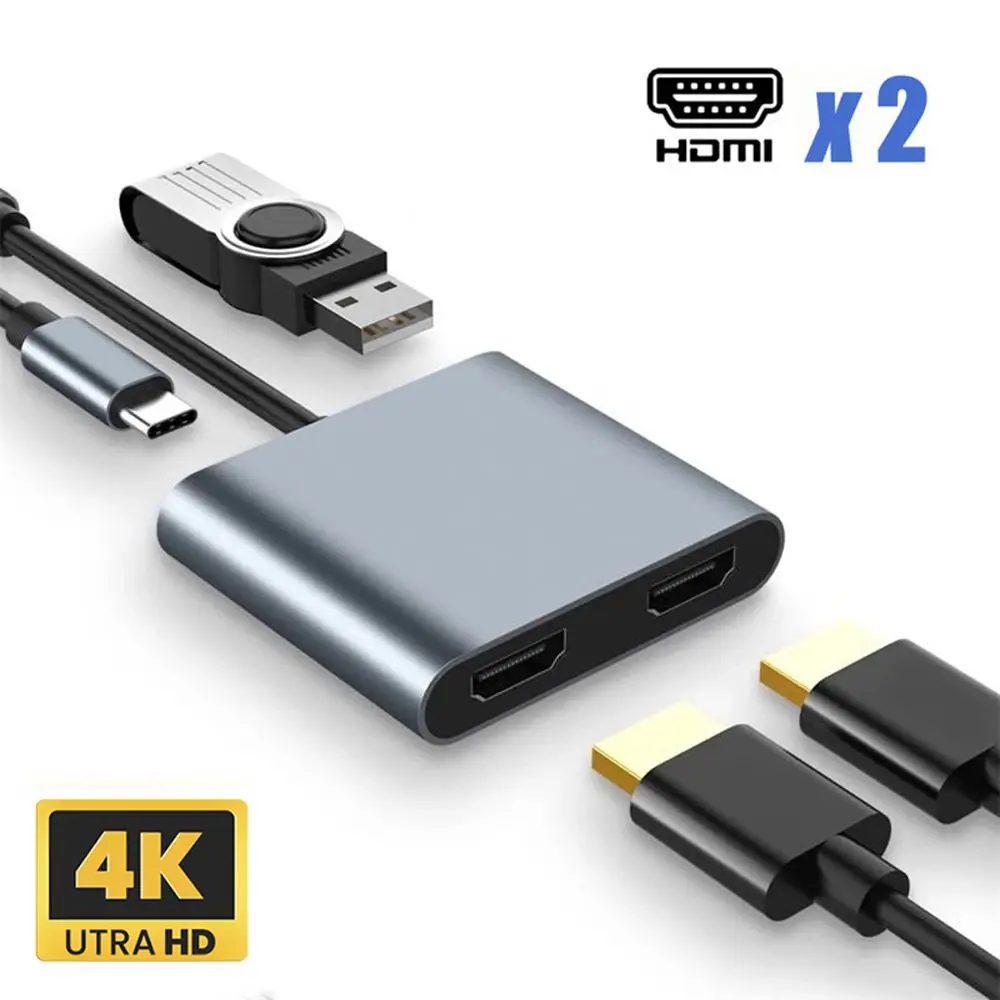 USB C Hub Type-C to Dual HDMI-compatible Adapter 4K 60Hz Screen