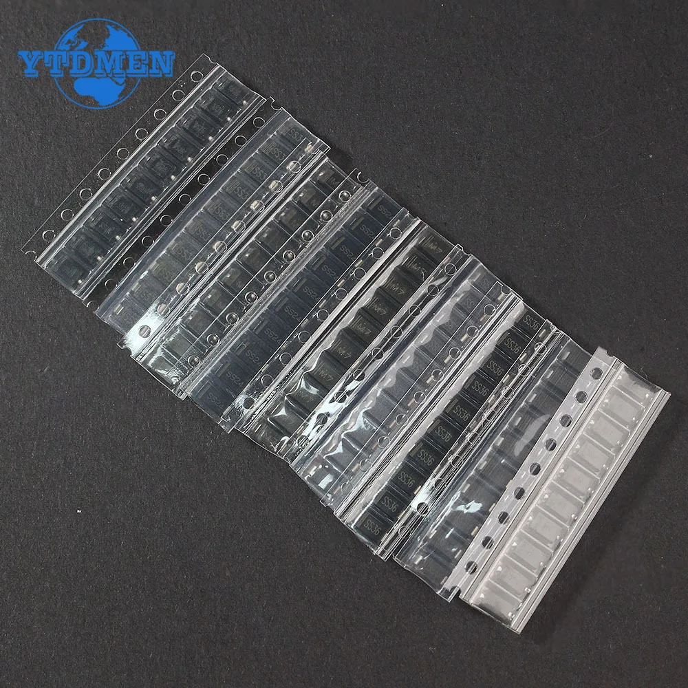 90PCS Diode Kit Rectifier Diode 1N4007 1N4001 1N4004 SS14 SS24 SS34 SS16 SS26 SS36 SMD Schottky Diode Assort