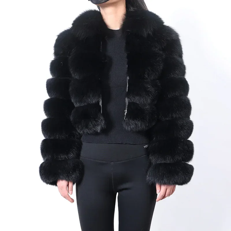 Maomaokong Real Fur Jacket  Women Winter Short Natural real Fox Fur Lady Zipper Fur Coat Female Warm Jacket  with Collar