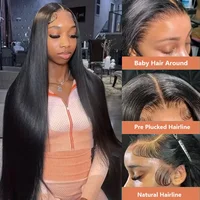 30 pouces naturel noir 360 dentelle avant droite perruques de cheveux humains 360 HD transparent pleine dentelle sans colle perruques cheveux humains pré plumés 2