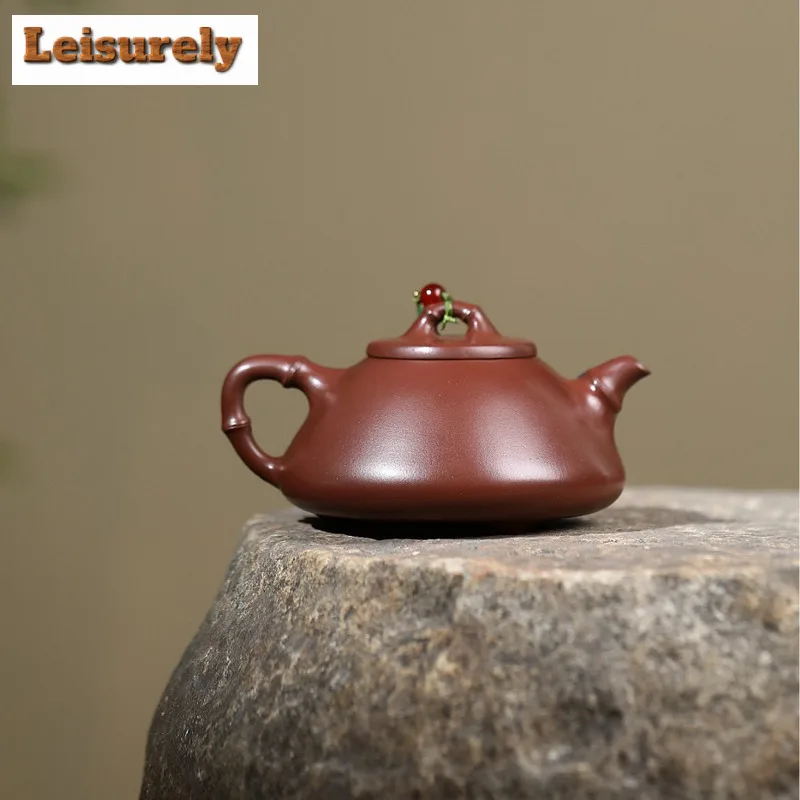 230ml Yixing Purple Clay Teapot Handmade Bamboo Shadow Stone Scoop Pot Raw Ore Di Chao Qing Mud Tea Soaking Kettle Infuser Zisha
