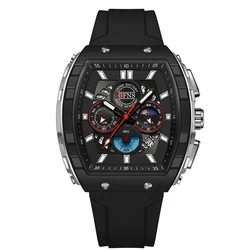 Luxury Outdoor Men's Quartz Chronograph Watch - Luminous, Waterproof with Silicone Strap (Silver)