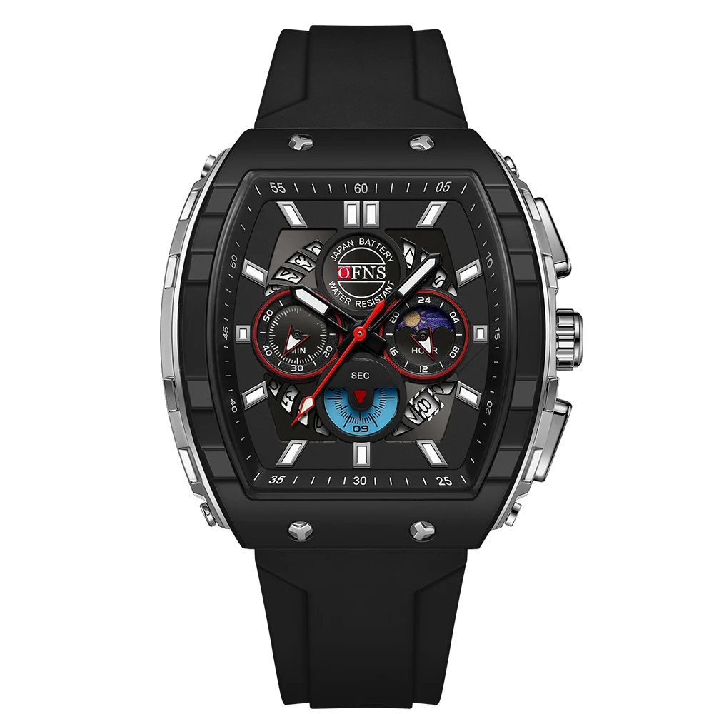 Ofns moda relógios de quartzo para homem luminoso à prova dwaterproof água cronógrafo calendário pulseira silicone ao ar livre luxo esportes relógio masculino