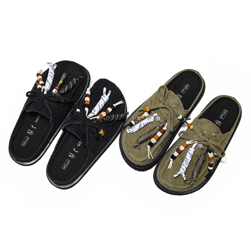 Women Men Clogs Cow Leather Slip on Mules Slippers with Beads Slip on Flats Male Cork footbed With Arch Support Soft Loafers 1