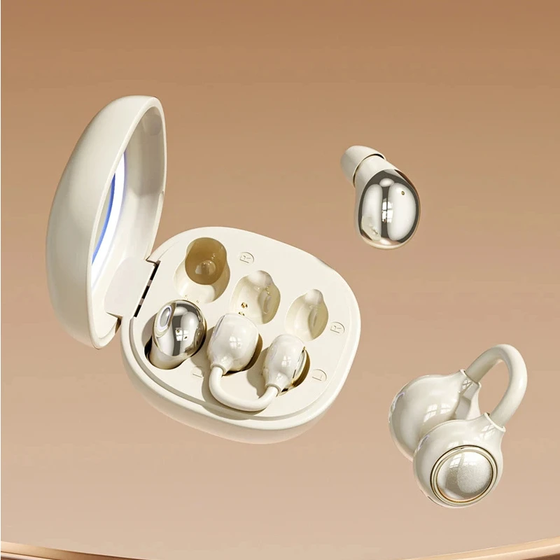 Noise Cancelling Wireless Bluetooth Ear Clip Earbuds with Makeup Mirror Charging Case - Sport Edition