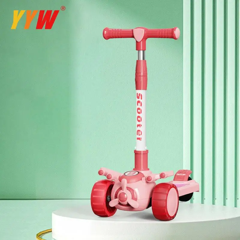 For 2-8 Years Children Cycling Kick Scooter With Seat And Pusher Flash Wheels Board Adjustable Height Kid Foot Pedal Scooters