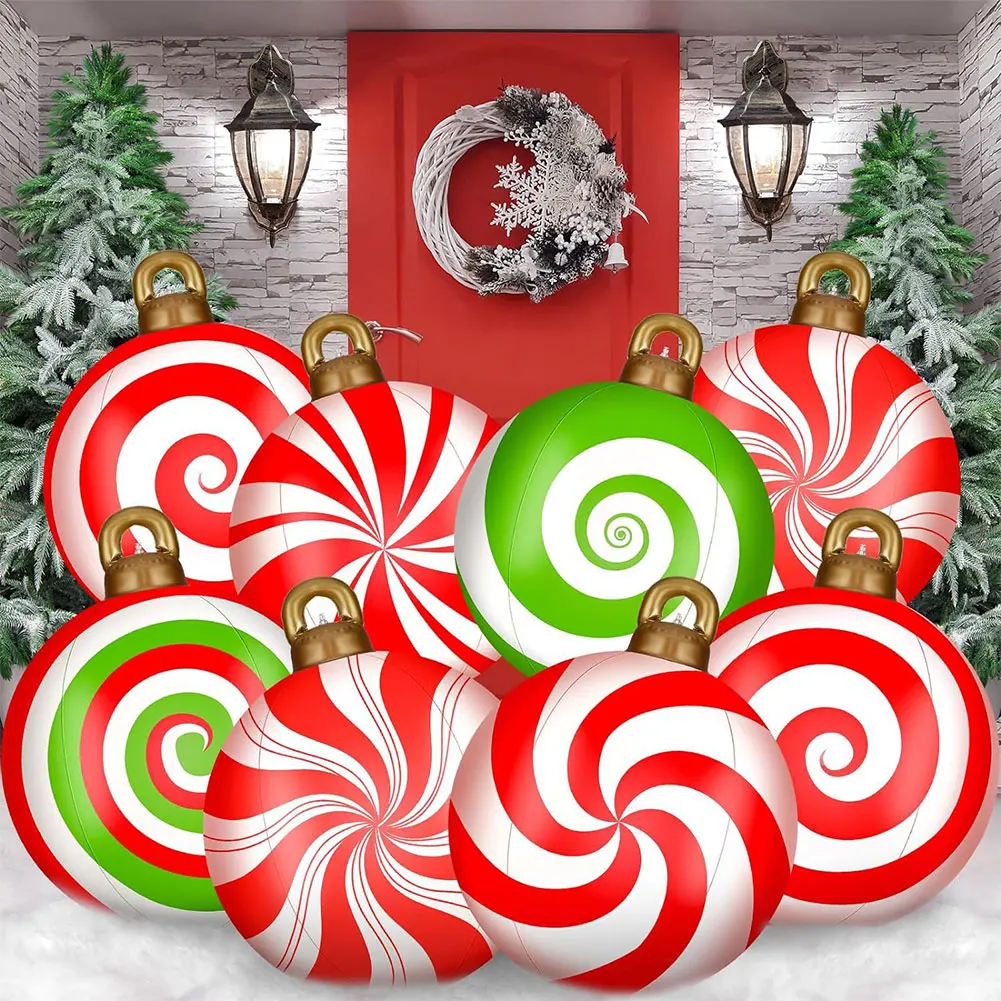 24 Inch Inflatable Christmas Balls PVC Giant Inflatable Christmas Balls with Light Remote for Holiday Party Indoor Outdoor Decor