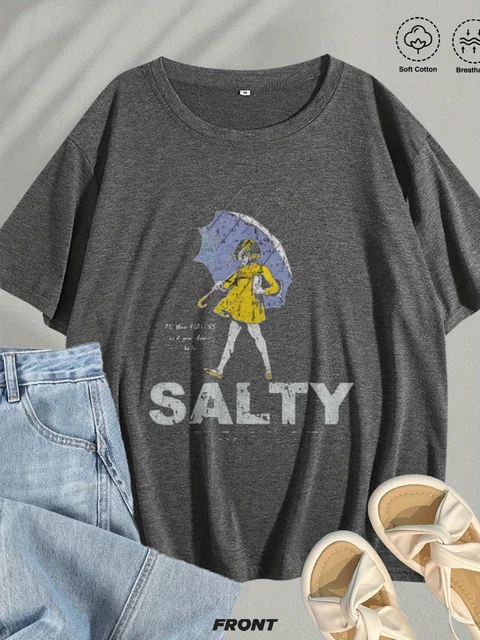 Salty Rainy Day Umbrella Women's Tee - Retro Humor Graphic, Casual Coastal Top 5