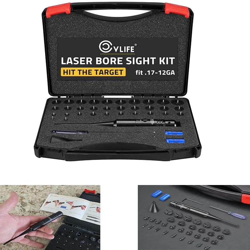 CVLIFE Professional Bore Sight Kit with 32 Adapters Fit 0.17 to 12GA Calibers Red or Green Bright Laser Powerful Support Hunting