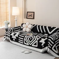 Boho Jacquard Chenille Sofa Towel with Tassels Double-side, for Living Room Camping Picnic Large Blanket Leisure Relax Beach 1