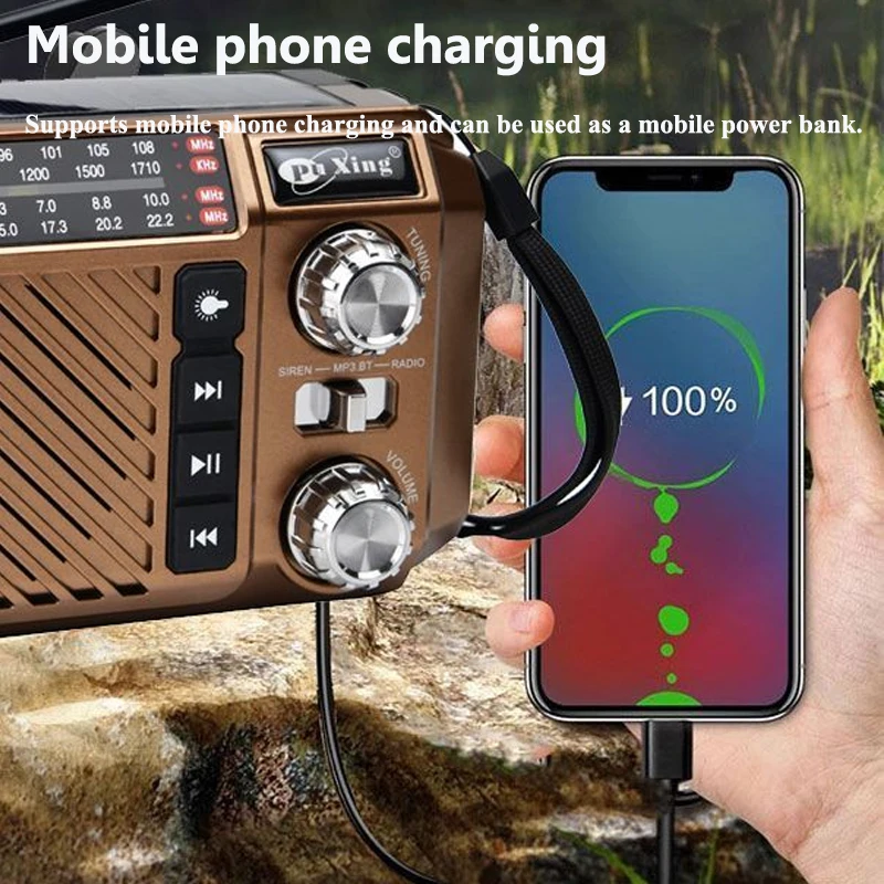 Portable Emergency Radio Solar Panel Hand Crank FM AM SW Radios Receiver Wireless Bluetooth Speaker with Flashlight Reading Lamp