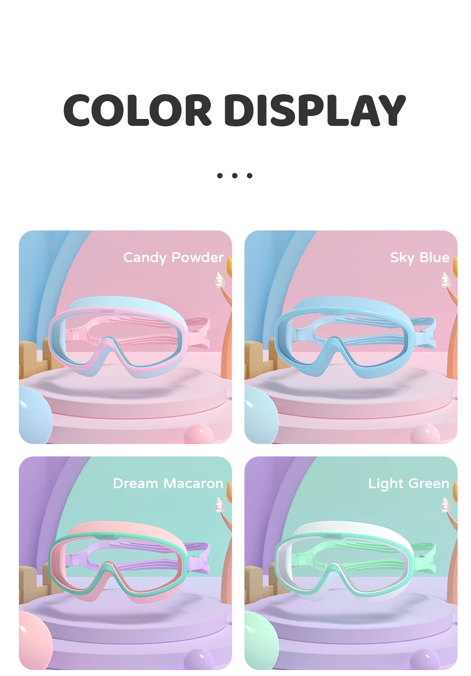 COPOZZ Professional Kids Swimming Glasses Waterproof Adjustable Silicone Swim Glasses Anti-fog UV Protection Big Frame Eyewear