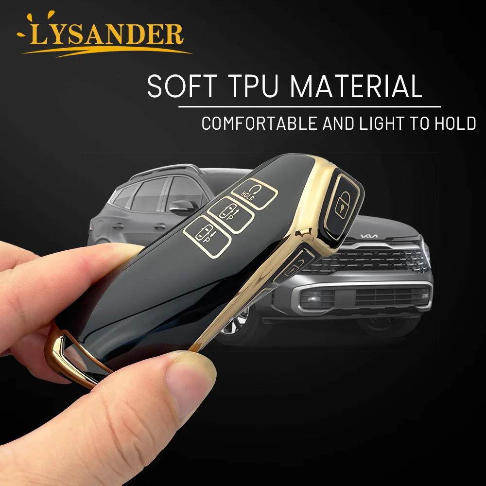 Key Case,Key Case Cover,Car Key Shell,Remote Control Case Cover 7 Button TPU Car Remote Key Case Cover Shell For Kia Sorento MQ4 Gold Edge Key Shell Keychain Keyring