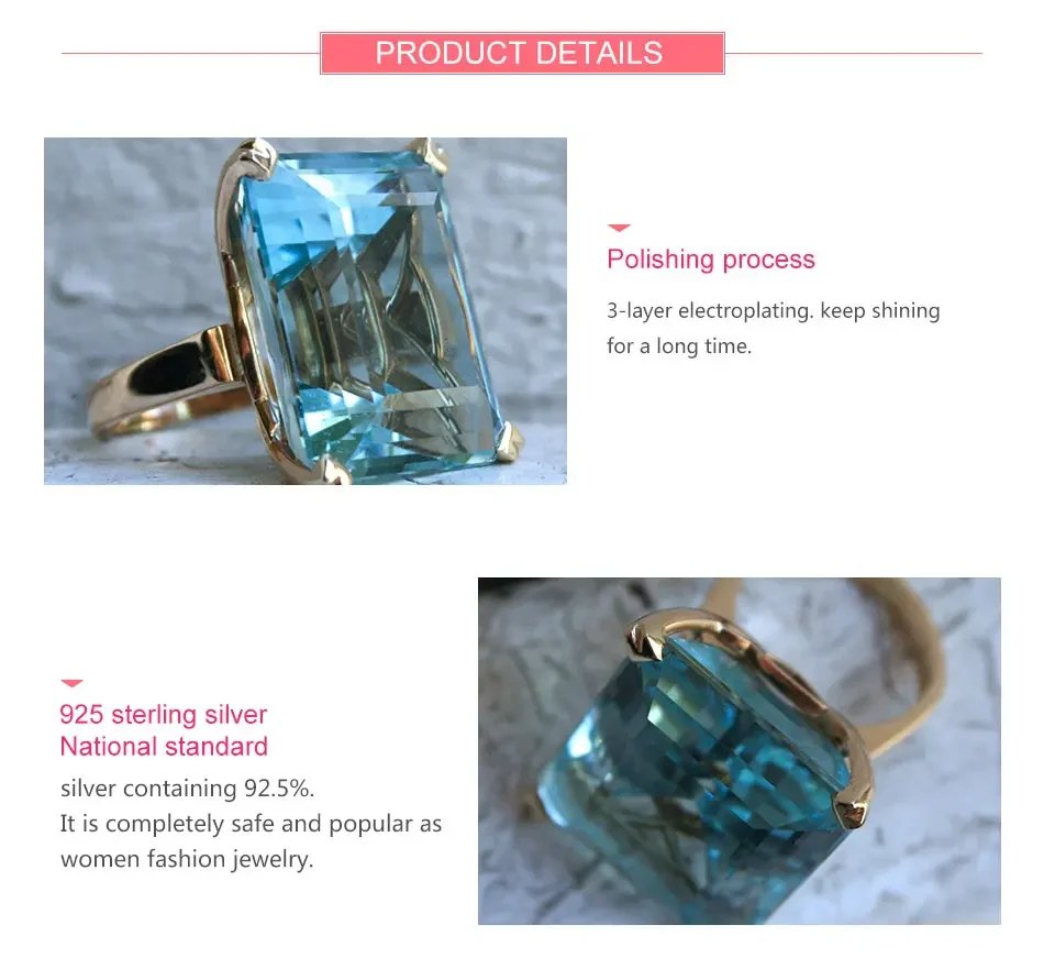 ZDADAN 925 Sterling Silver Aquamarine Gemstone Ring For Women Fashion Party Jewelry Gifts Wholesale