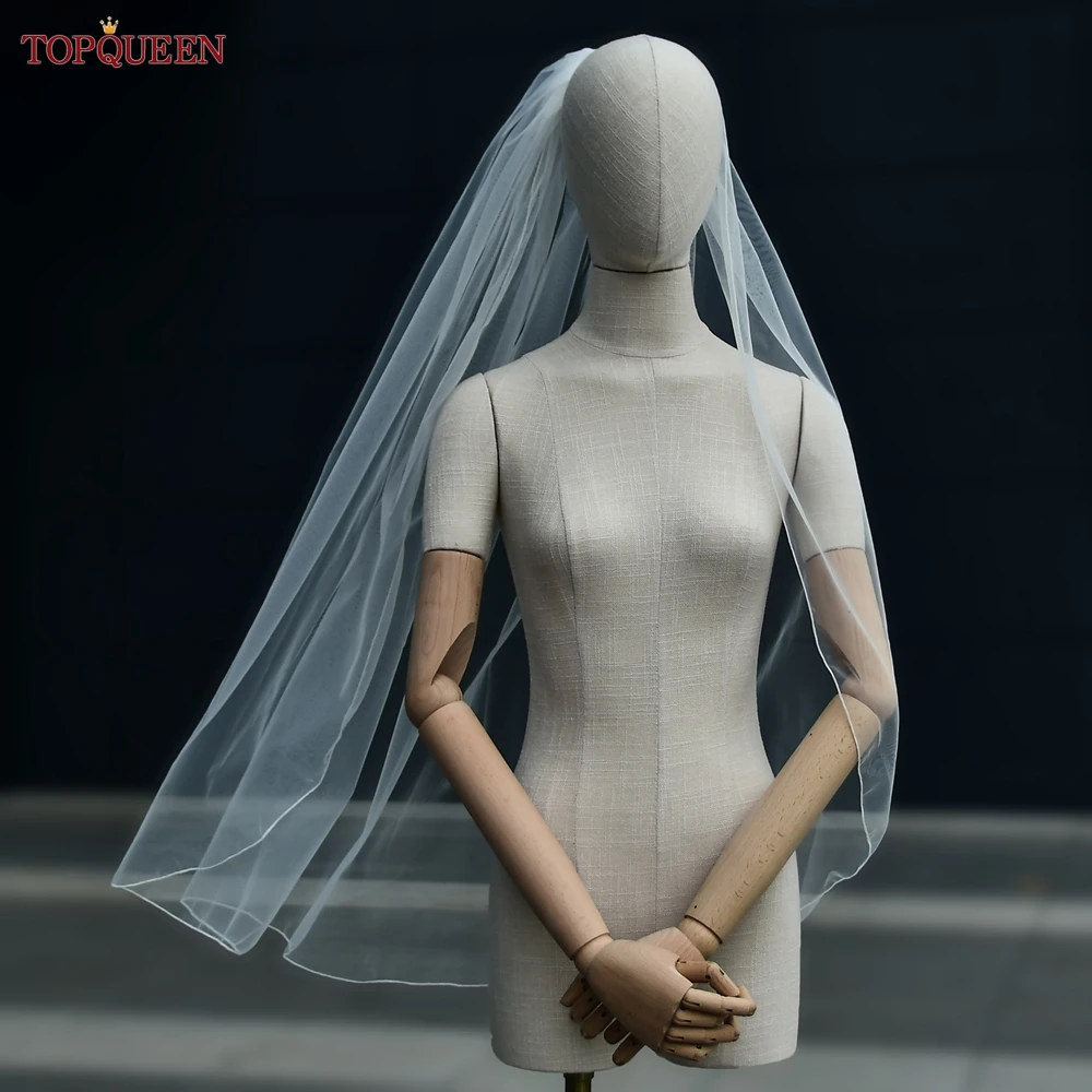 TOPQUEEN V14 Wedding Veil Short Pencil Edge Simple Bridal Veils One Laye Elegant Rochii Wedding Veil Long Comb Soft Single