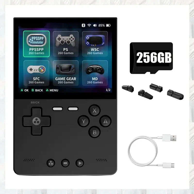 BRICK Handheld Game Console 256GB Portable Linux Video Game Console 3.2Inch 1024X768 IPS Screen Retro Controller A