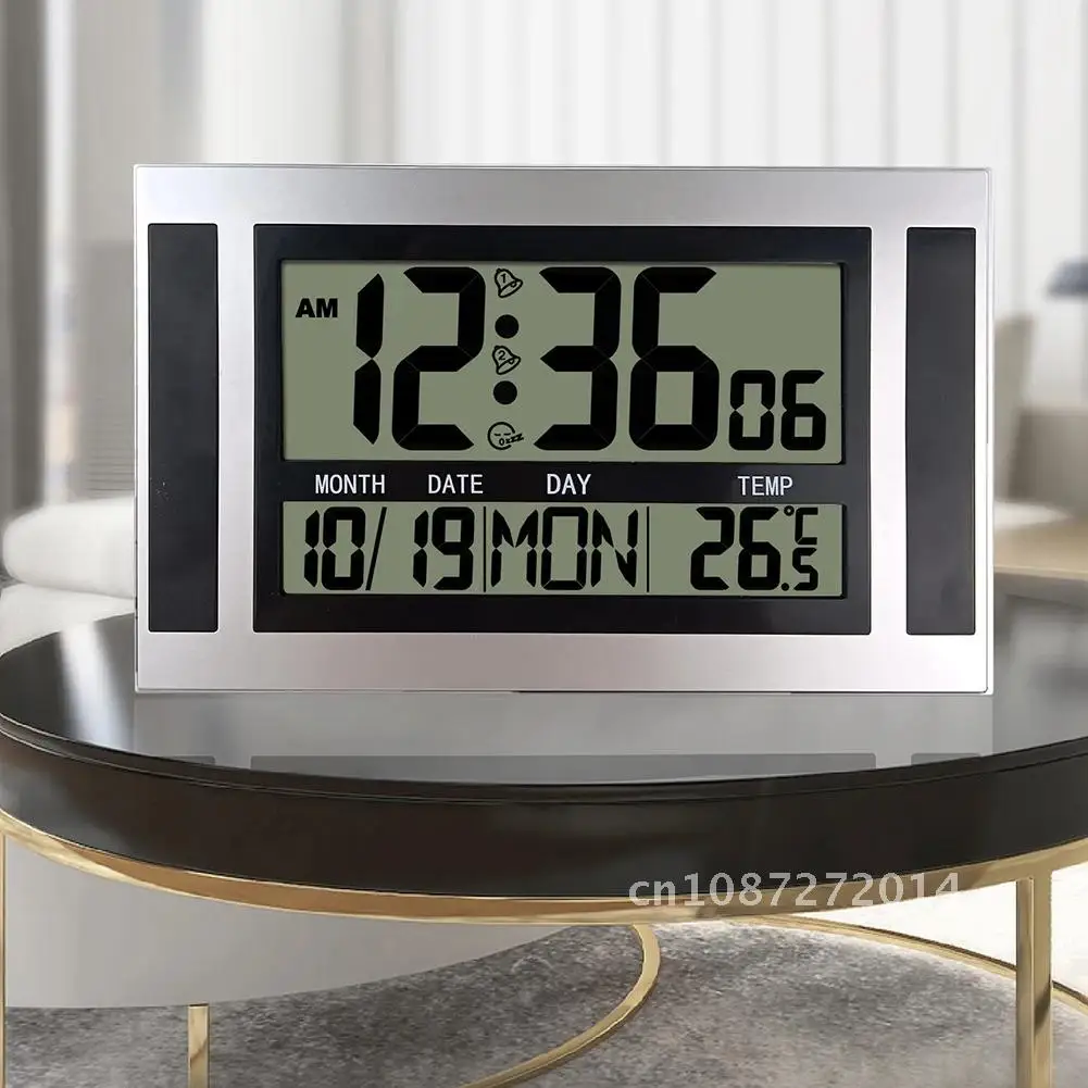 Alarm Clock 12/24 Hour Battery Operated Self-Setting Wall Desk Bedroom Clock Bedside Digital Calendar