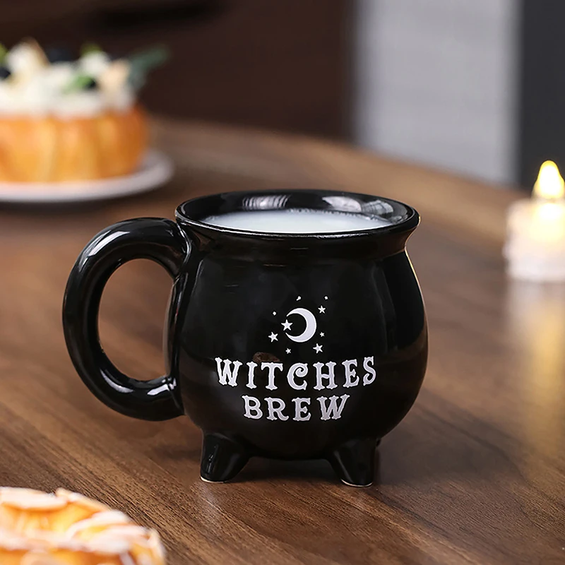 300ml Witch Brew Cauldron Coffee Mug - Ceramic Halloween Spooky Cup, Black - View #8
