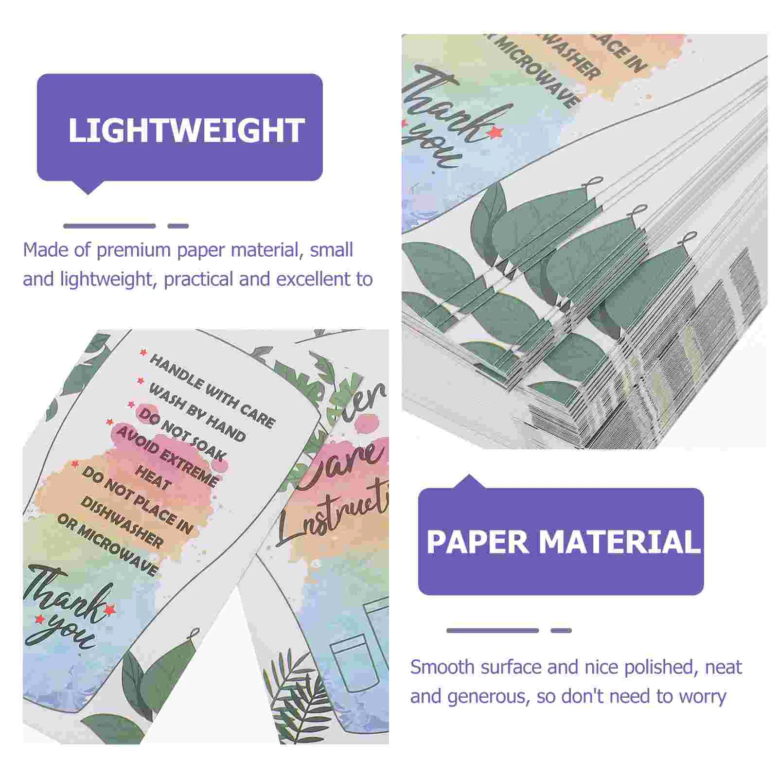 100 Sheets Glass Care Card Tumblers Cup Cards Instruction Instructions for Paper