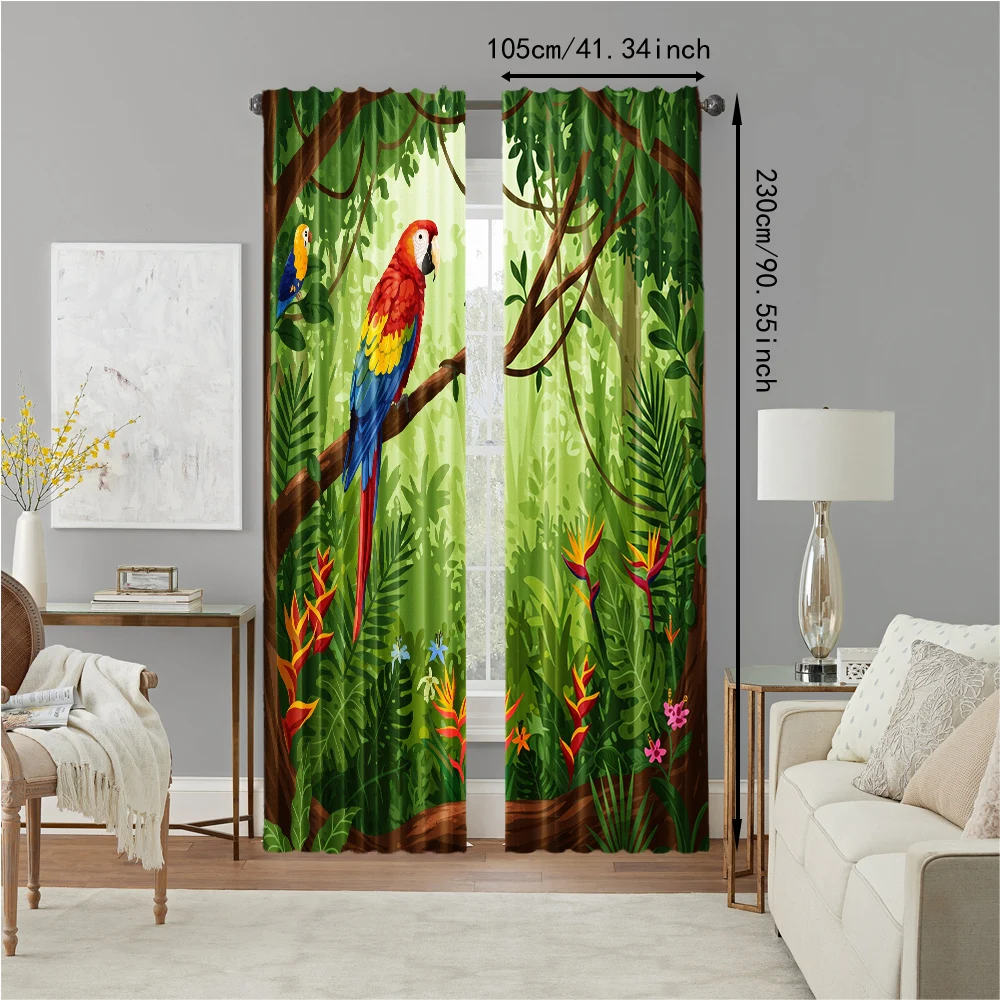 2pc, Window Curtains Parrot theme Versatile 100% Polyester,Without Electricity Birthday Party for Holiday Portraits and bedroom 4