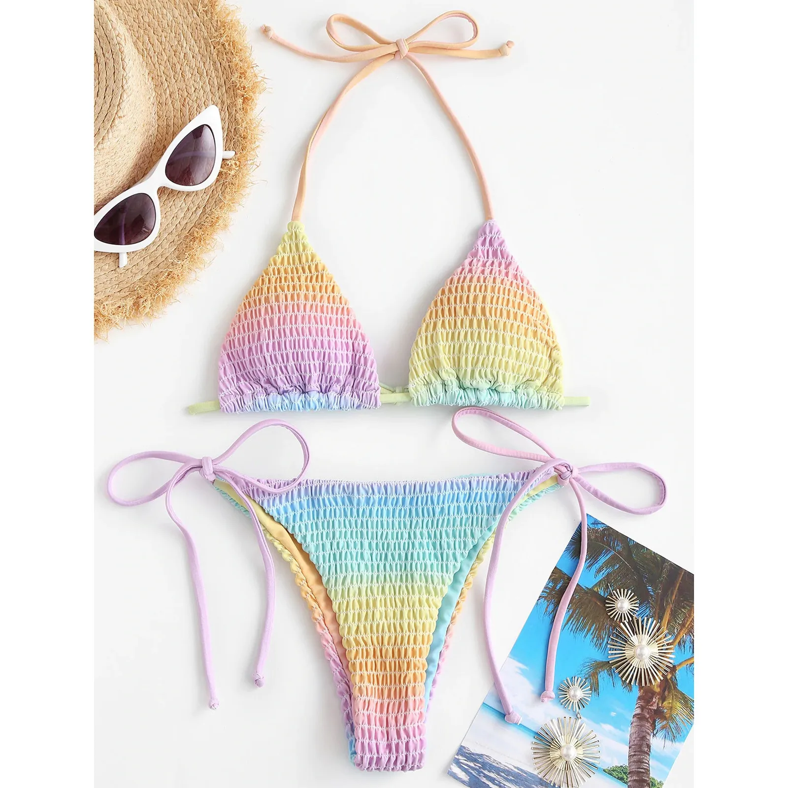 

Women Piece Up Push Set Bikini Print Animal&Floral Two String Smocked Swimsuit Swimwears Tankinis Leopard Print Womens Swimsuit
